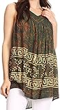 Sakkas Badalea Long Embroidered Sequin Beaded Batik Shirt Printed Tank Top Blouse