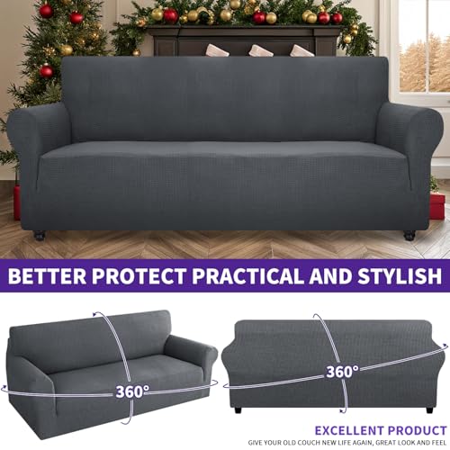 ZNSAYOTX Super Stretch Couch Cover (72"-92") Universal Sofa Covers with Elastic Bottom, Dog Cat Pets Friendly Washable Furniture Protector Fitted Sofa Slipcovers Stay in Place (Dark Grey, Sofa) - Image 3