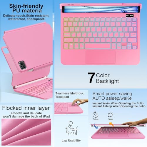 Image of Keyboard Case for iPad Air 13 inch (M4 /2026 /M3 2025 /M2, 2024),iPad Pro 12.9 inch (3 /4 /5 /6th Gen)，Easy-Set Magnetic Stand- 7-Color Backlit - Removable Cases with Multi-Touch Trackpad Keyboard