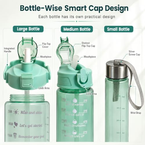 Image of 3 in 1 Water Bottle Set with Sipper & Straw, Green