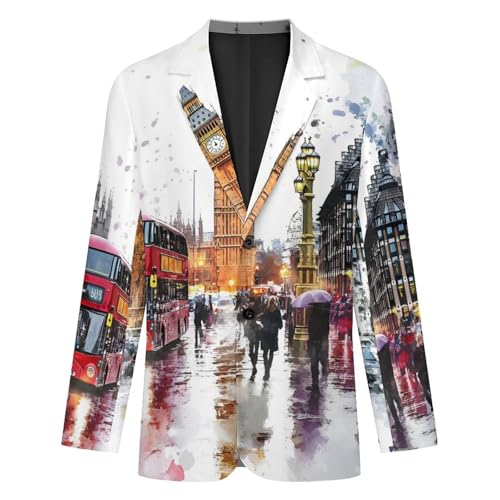 London Street Watercolor Mens Suit Jacket Lapel Blazers V Neck Button Business Coat Tuxedo for Wedding Party4