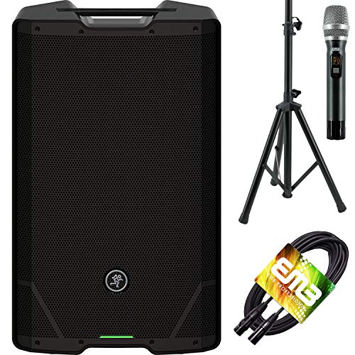 Mackie SRT212 1600W Powered PA Speaker with 12-inch Woofer, 4-Channel Digital Mixer, Advanced Impulse DSP Bluetooth with EMB Cables and Stands Bundle