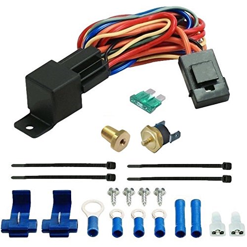 Electric Radiator Fan Thermostat Wiring Relay Switch Temperature Sensor Kit (1/8" NPT, 190'F On - 175'F Off)