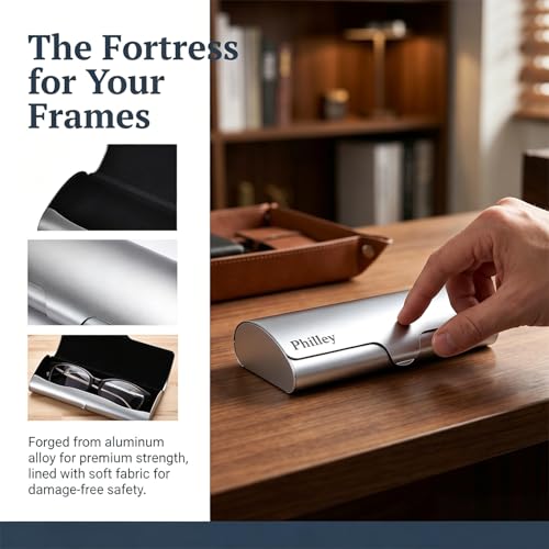 Image of Philley Aluminum Ultra-Light Eyeglasses Case Hard Shell Nearsighted Glasses Case for Women & Men