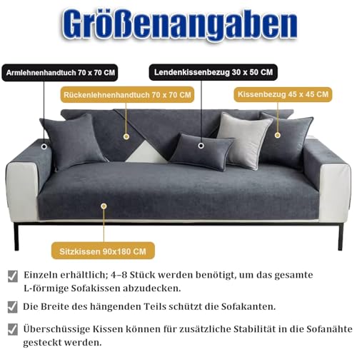 Sofa Überwurfdecke, Sofa Überzug, Sofabezug, Couchschoner, Überwurfdecken für Sofa, Hund Katze Sofa Überwurf, Couch Überzug L Form, Sofaschoner Rutschfest, Couch Bezüge, Dunkelgrau, 70*70CM