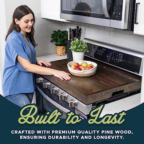 RELODECOR Noodle Board Stove Covers with Built-in Handles, Durable Extra Thick Pine Wood Handmade Cookware, Counter Space Top Covers for Electric Stoves, Farmhouse Rustic Stove Cover for Kitchen - Image 5