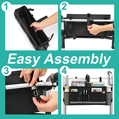 Exlifbag Walker Basket, Folding Walker Bag With Cup Holder, Walker Accessories For Seniors, Black #TOP3