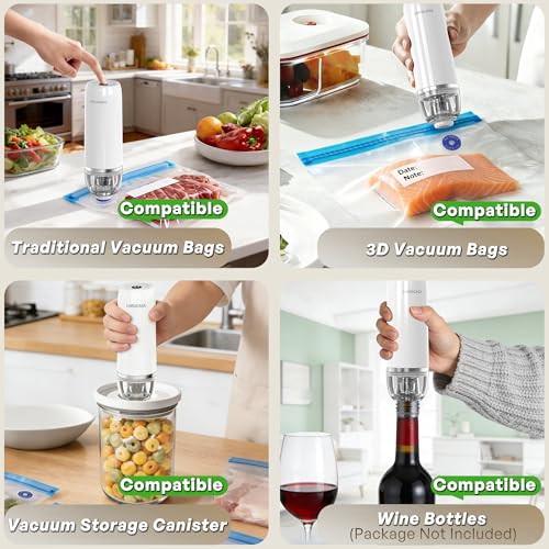 Image of Handheld Vacuum Sealer, 60000Pa Max Suction Seals in 10s, 0.8 lb Portable and Cordless, USB-C Rechargeable, 140 Uses per Charge, for Food Storage, Sous Vide, Valve Bags and Containers