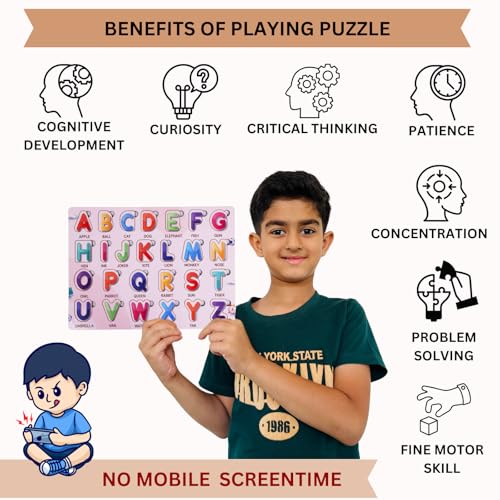 Image of Learning Wooden Alphabets for Kids | ABCD Toys for Children | English Puzzles Montessori Educational Blocks for Kids 2+ Years | 26 Pieces | Wooden Letter Board (English Alphabets)