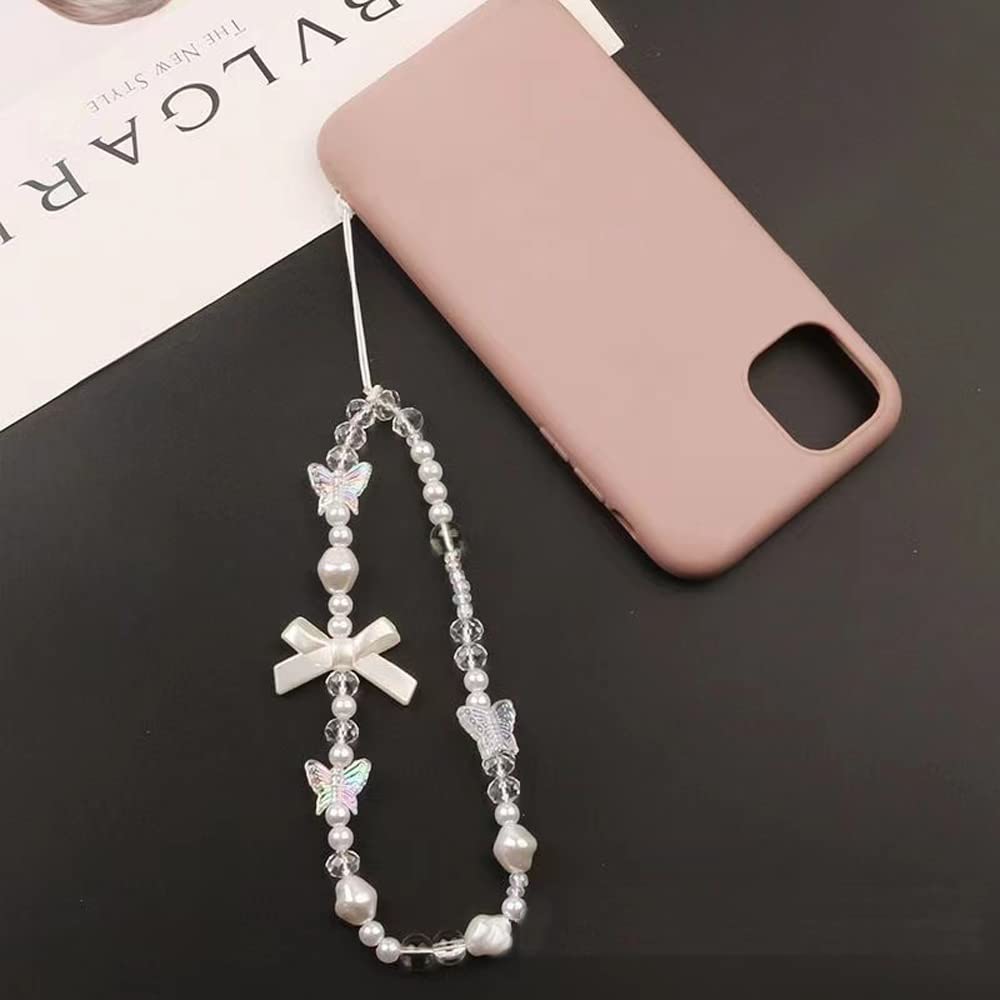 Lanière de Téléphone en Perles Rose, Chaîne Anti-Perte Cordon Portable