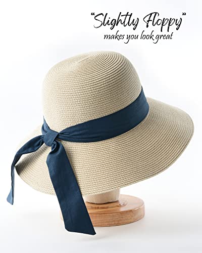 Image of FURTALK Womens Beach Sun Straw Hat Wide Brim UV Protection Travel Hat
