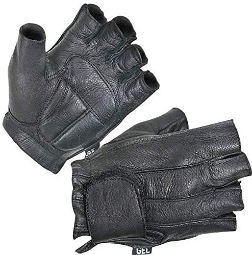 Xelement XG850 Men's Black Leather Deerskin Fingerless Motorcycle Gloves - Large