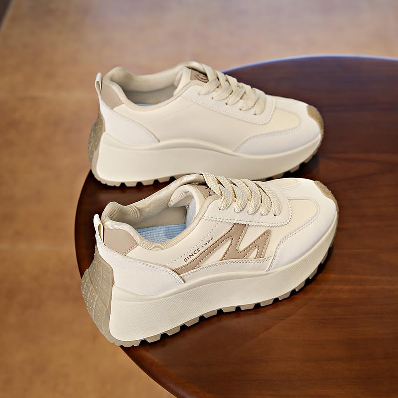 Women's Leather Thick-Soled Lightweight Non-Slip Casual Shoes Lace-Up Sneakers Suitable for Walking and Running2