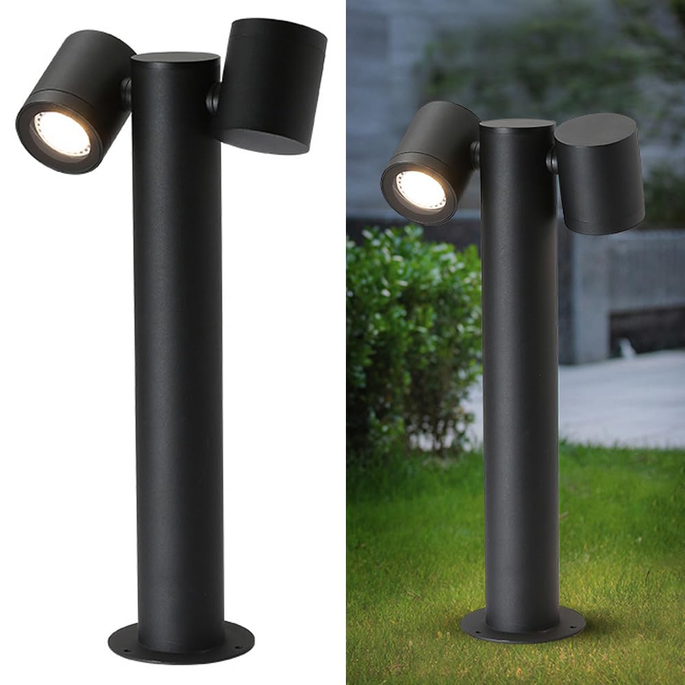 HELCEKOU 17.7" Landscape Path Light Modern Luxury LED Bollard Lights with Spotlight Black Aluminum Housing Pathway IP65 Waterproof Lighting for Driveway Walkway Garage