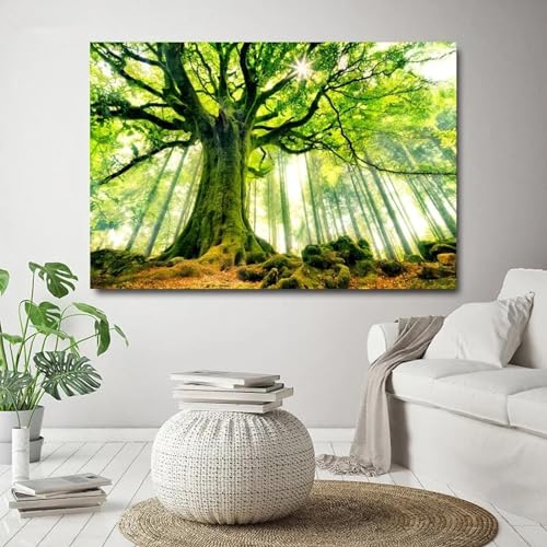 Toile arbres verts 60x110cm pour illuminer un salon sombre sans cadre lourd