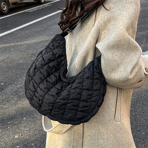 Image of Crescent Shoulder Bag Nylon Crossbody Bag for Women Nylon Hobo Bags Slouchy Sling Purse Dumpling Bags
