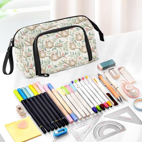 Image of Sloth Fish Mouth Pencil Bag with Mesh Pocket & Elastic Slots High-Capacity Organizer for Pens Stationery Makeup Travel & School Essentials