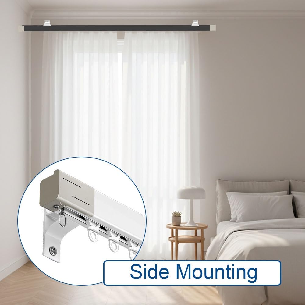 Vorhangschiene zur Wandmontage, 1-Läufig Gardinenschiene mit Stummen Rollen, 1.6/1.7/1.8/1.9 m Gardinenstange für Terrassen, Wohnzimmer, Küche(Grau,2.50 m (8.2 ft))