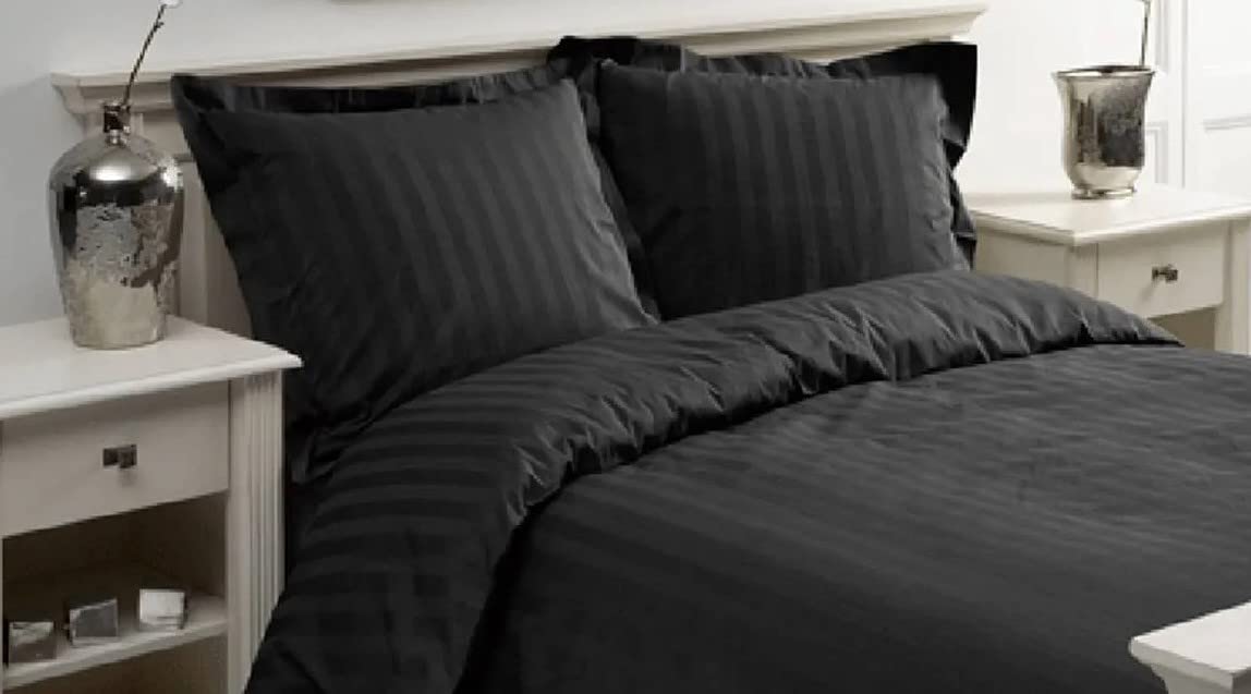 Papillon Satin Stripe Duvet Covers Black, Cotton, 140 x 200/220 cm