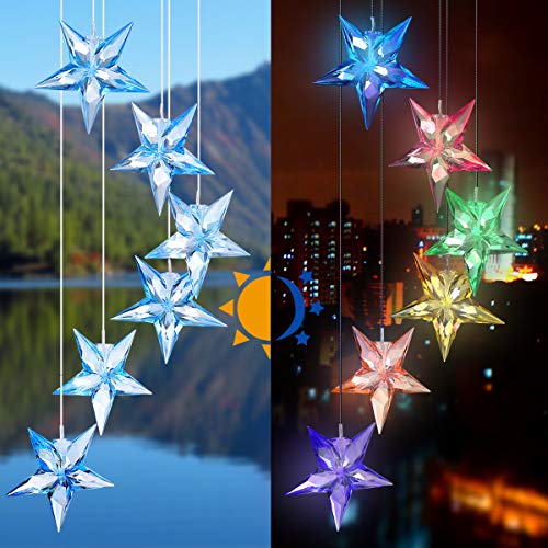 Color Changing Wind Chime Blue Star Led Wind Chime Wind Mobile Portable Waterproof Outdoor Decorative Romantic Wind Bell Light For Patio Yard Garden Home  #TOP6