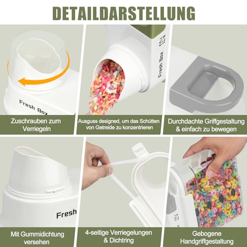 HQEUZ 2er Set Vorratsdose 1.8L Luftdicht Müslidose, Schüttdose Aufbewahrungsbox mit Messbecher für Lebensmittel wie Bohnen, Zucker, Reis, Nüsse, Snacks, Süßigkeiten oder Tierfutter (M. Grau)