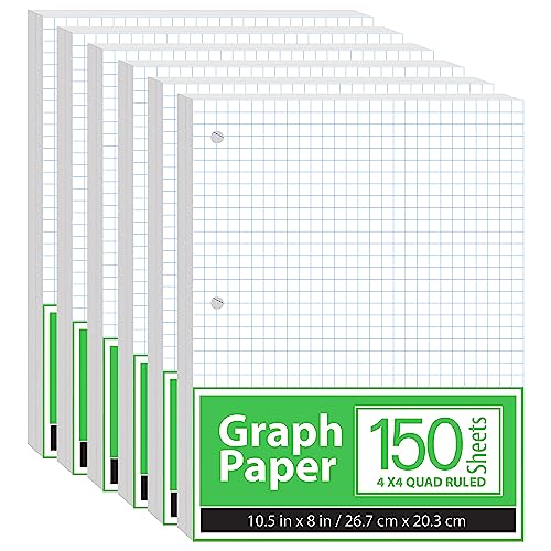 Graph Paper, Loose Leaf Graph Paper, 5 x 5 Squares Per Inch Quad Ruled Graph Paper, 10.5” x 8” Graphing Paper, 56 gsm, 150 Per Pack, 900 Sheets (6 Pack) 1 Graph-Paper-Loose-Leaf-Graph-Paper-5-x-5-Squares-Per-Inch-Quad-Ruled-Graph-Paper-105-x-8-Graphing-Paper-56-gsm-150-Per-Pack-900-Sheets-6-Pack