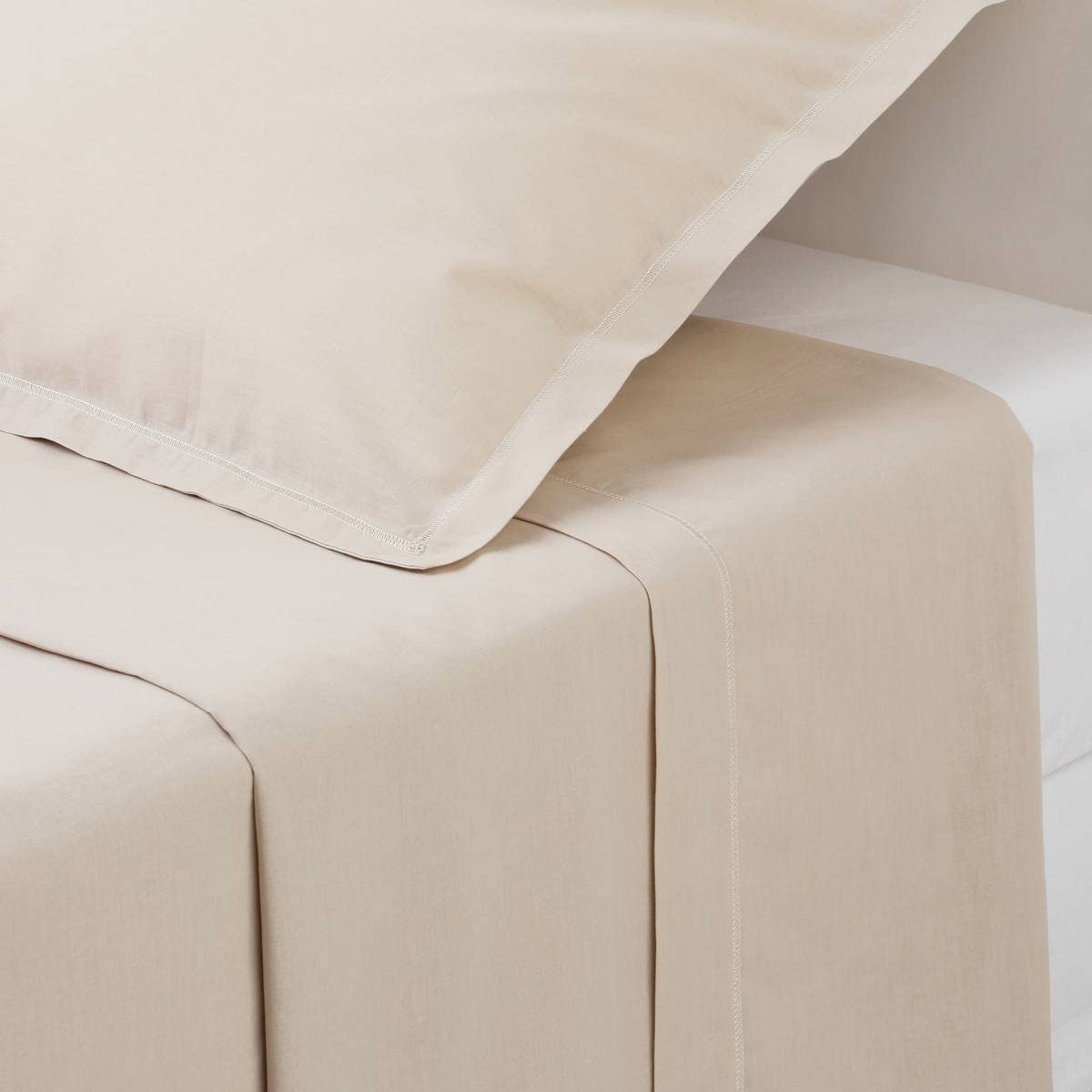 Drap Plat - Percale - Beige Lin - 240x290 cm - Atmosphera créateur d'intérieur