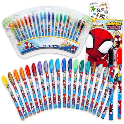 Livre de coloriage Spiderman - Pack de 20 stylos gel et autocollants pour le dessin