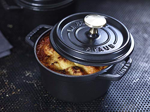 Image of STAUB Cast Iron Dutch Oven 0.75-qt Round Cocotte, Made in France, Serves 1, Matte Black
