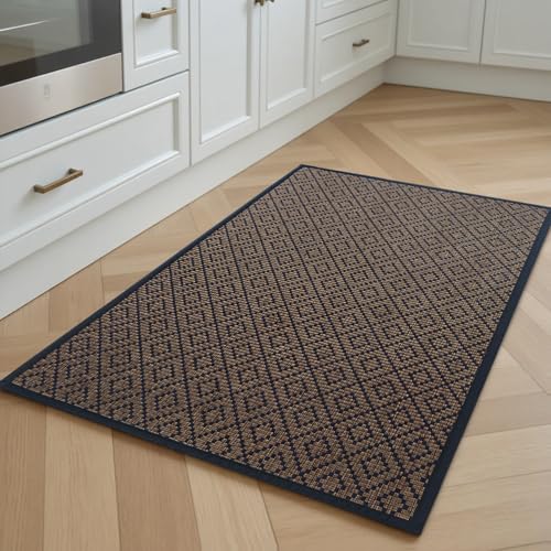 PADOOR Kitchen Floor Mat, Rubber Backed Kitchen Rugs Non Slip Washable, Super Absorbent Kitchen Mats for Floor Front of Sink, 17"x24" Blue Blue Pattern 17"x24"