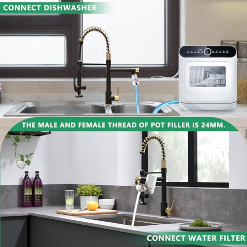 Image of Fapully Black&Gold Kitchen Faucet with Sprayer,Commercial Pull Down