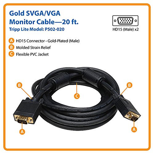 Image of Tripp Lite VGA Coax Monitor Cable, High Resolution cable with RGB coax (HD15 M /M) 20-ft.(P502-020)