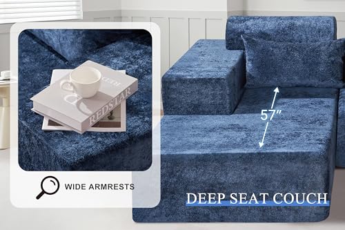 Image of HABUTWAY 105 inch L-Shape Modular Sectional Sofa Couch for Living Room,No Assembly Required,Modular Comfy Sofa with Deep Seat for Living Room Bedroom,Luxury Distressed Velvet(Left,Blue)