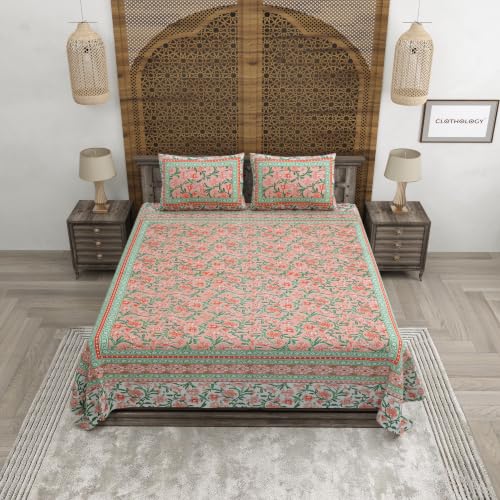 Image of Bedsheet for Double Bed King Size | Jaipuri Rajasthani Cotton Bed Sheet | 1 King Size bedsheet with 2 Pillow Covers | 240 TC Jaipuri Prints Flat Double Bed Bedsheet Cotton King Size