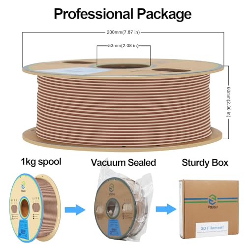 Image of YOUSU Wood PLA Filament 1.75mm 1KG,Multicolor 3D Printer Filament,Real Wood Fibers Added 3D Printing Filament,Fits for Most FDM 3D Printers,Maple
