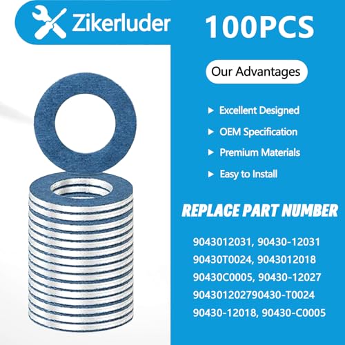 Image of Oil Drain Plug Gasket Compatible with Toyota Lexus 4Runner Land Cruiser Tundra Tacoma RAV4 Sienna Sequoia Models Replace 12mm Aluminum Crush Washer Seals 90430-12031
