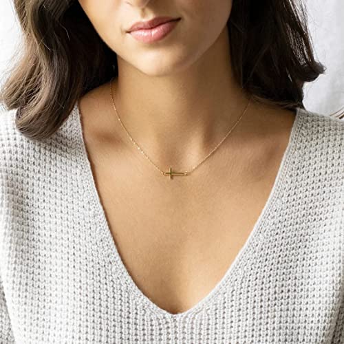 VIROMY Gold Cross Necklace for Women 14K Gold Plated Cute Sidways Cross Pendant Choker Necklaces Simple Trendy Everyday Jewelry for Women2