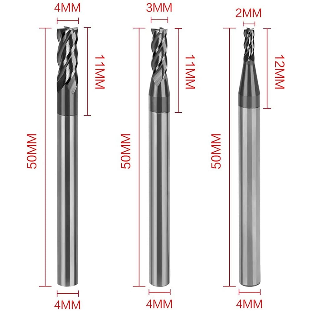 Set di 8 frese in carburo di tungsteno a 4 fessure, con codolo dritto, CNC, 2-12 mm