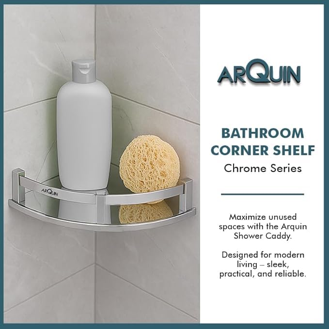 Image of ARQUIN Bathroom Corner Shelf for Bathroom 9x9 Inch | Wall Mount Corner Stand Shelf |Storage Organiser Shelf 304 Stainless Steel Rack Corner Wall Shelf Mounted Fittings Corner Shelves