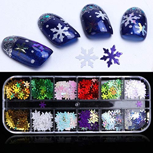 CHANGAR Christmas Snowflakes Ultrathin Nail Sequins Laser Sparkly Winter Snowflakes Nail Glitter Flake Festival DIY Decals Nail Decoration