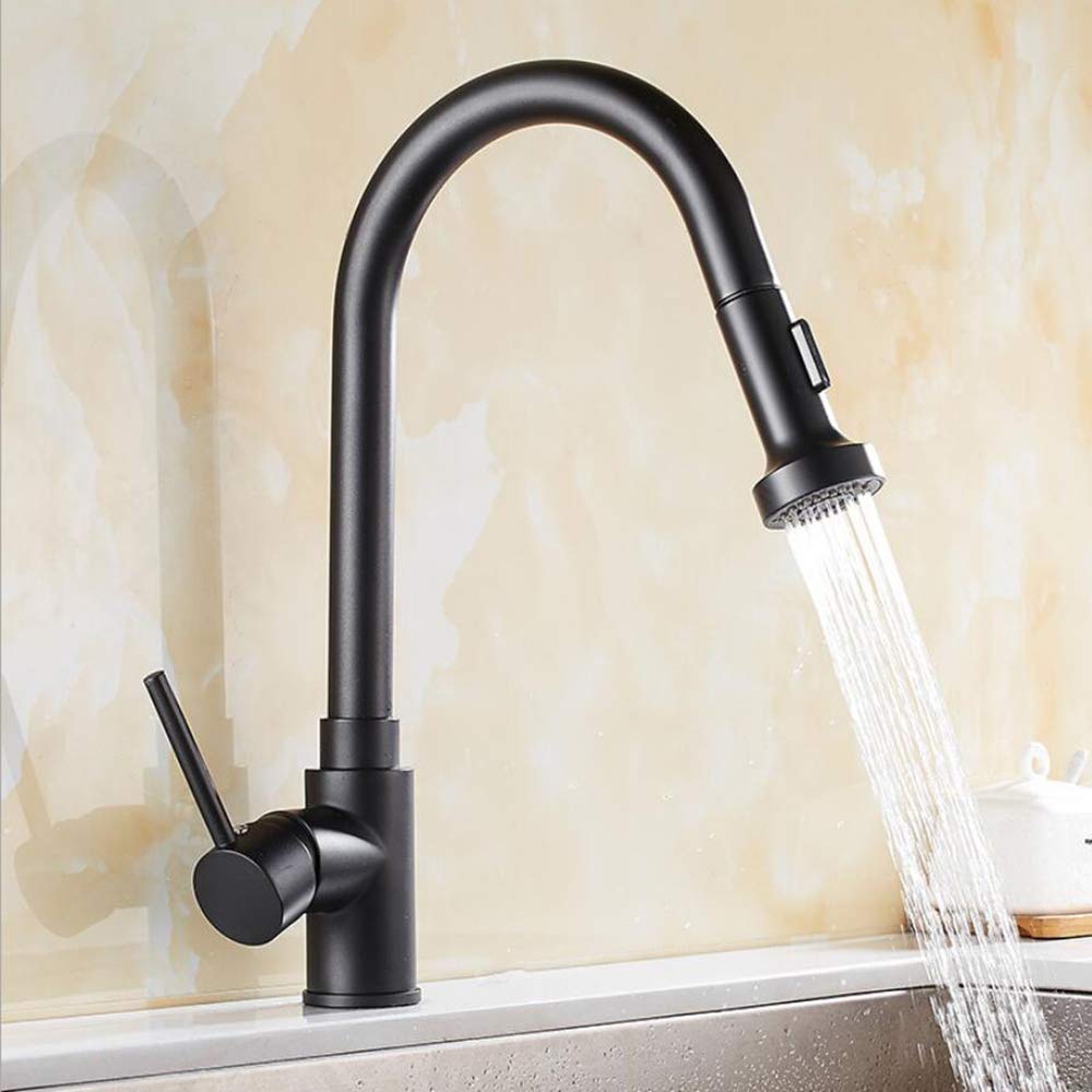 SBCGFY Kitchen Tap Modern Taps,Black Kitchen Taps With Pull Out Spray Head Single Lever Sink Mixer Tap 360 Degree Swivel Spout Water Faucet In Brass Vessel Faucet It'S So Kind Of