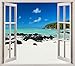Pegatinas 3D Vinilo Ventana Varias Medidas 100x90cm | Adhesivo Incluido | Decoracion Habitación |Playa, Desierta Paradisiaca, Relajante | Multicolor | Diseño Elegante |