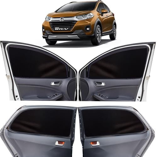 Image of OTO2EYE Car Sun Shade Compatible for Honda WRV Model-2020 to 2023, Z-Black Super Magnetic Grip, Front Window Zipper, Side Window Curtains, 4 Pieces Set