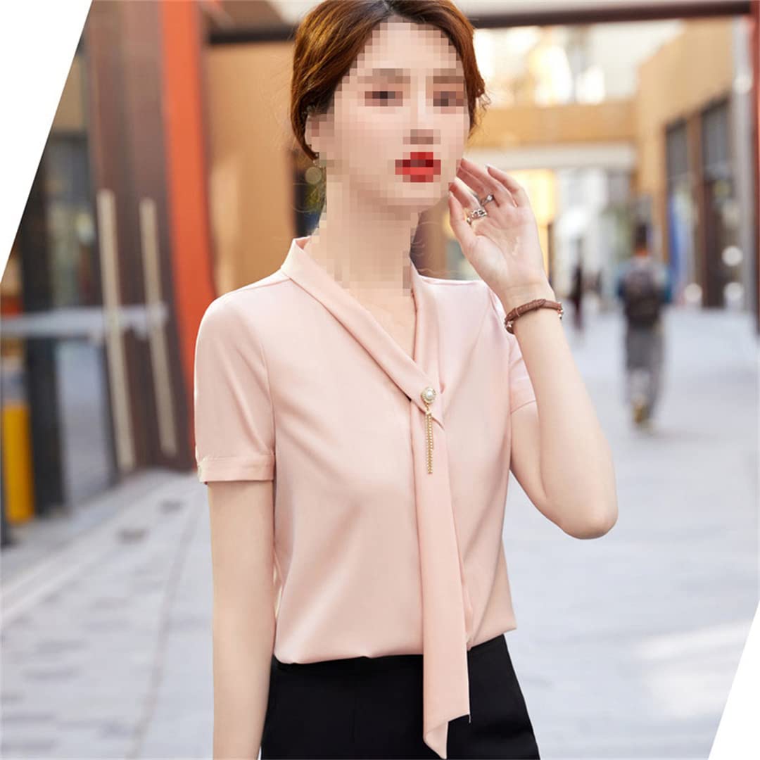 Blusas Casuales Formales Delgadas de Verano Camisa con Botones para Mujer Blusa de Negocios con Cuello en V de Manga Corta