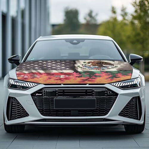 Image of Car Hood Cover All Weather Protection Automotive Exterior Accessories Universal Fit Hood Covers for Cars, Trucks, SUV, or Van Full Coverage with Elastic Band, USA and Mexico