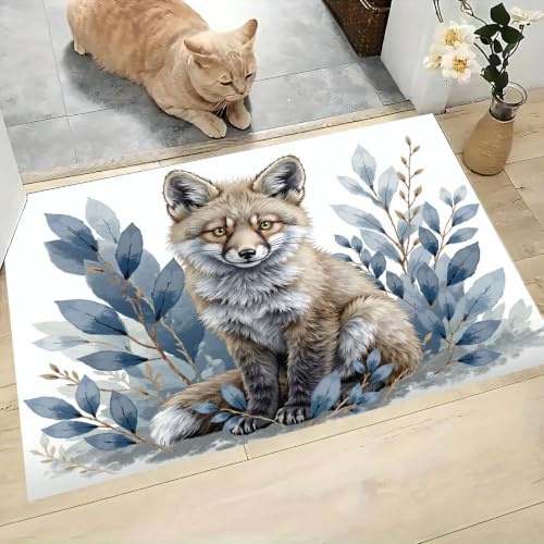Paillasson renard aquarelle gris clair 90x150cm idéal pour illuminer votre entrée de cuisine - 3