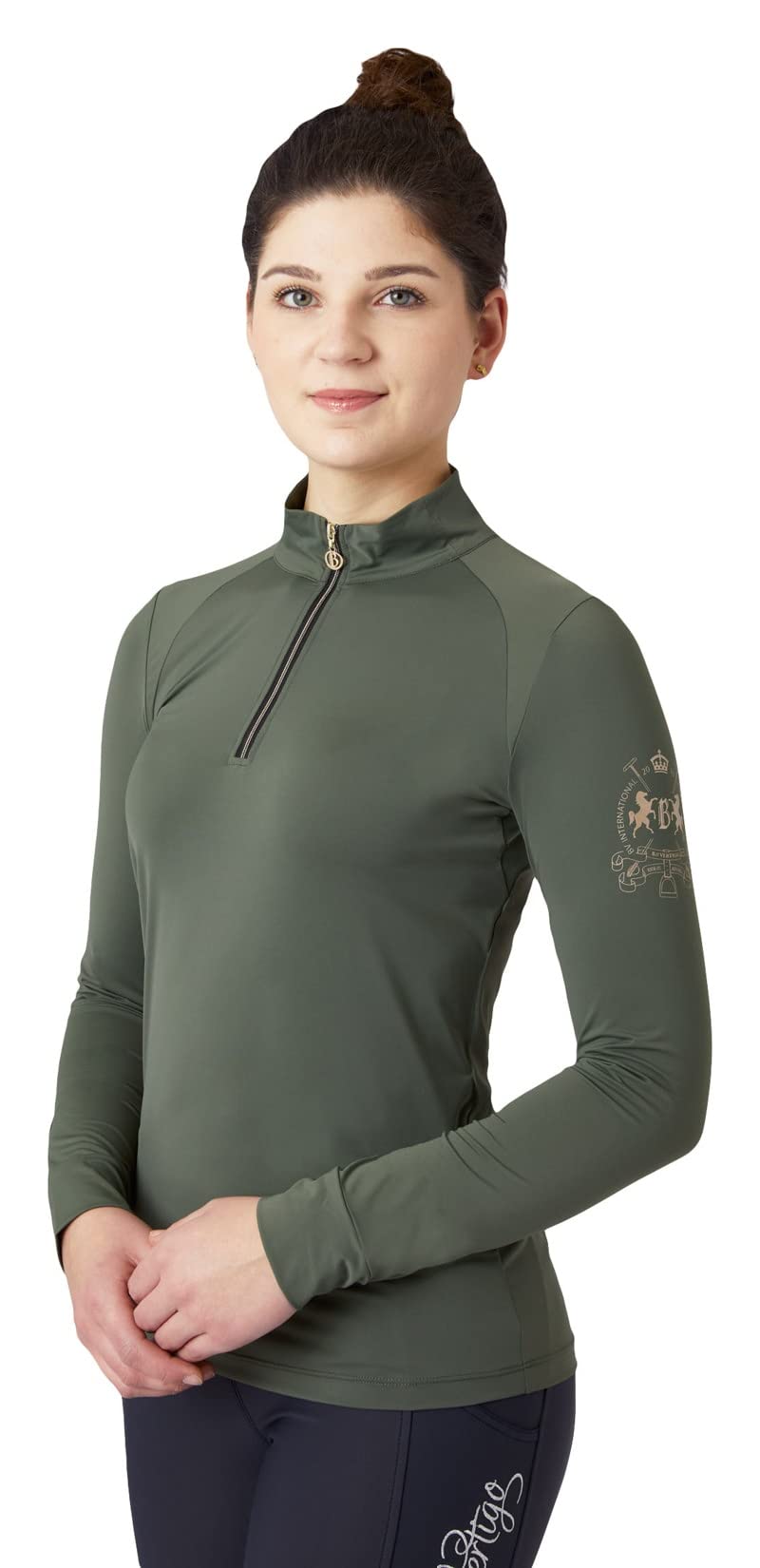 HORZE B Vertigo Sidney Damen-Shirt, langärmelig, belüftet, halber Reißverschluss