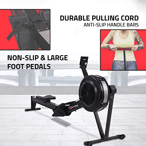 Image of PowerMax Fitness RAC-2500 Foldable Rowing Machine for Full Body Workout at Home Gym [10 Levels Air Resistance, LCD Display, Max User Weight 160kgs] Rower for Cardio & Strength Training Equipment