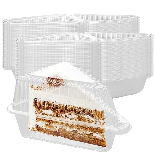 FUNSUEI 100 cajas triangulares individuales para rebanadas de pasteles, caja transparente para rebanadas de pastel con tapas, recipientes individuales para tartas de queso para pasteles, ensaladas