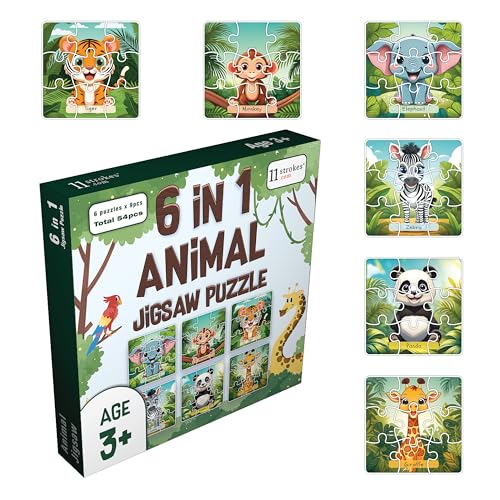 Image of 11 Strokes 6 in 1 Birds Jigsaw Puzzle for Kids Age 3+ | 54 Pieces | Parrot Peacock Owl Flamingo Toucan Eagle | Premium MDF | Educational Toy